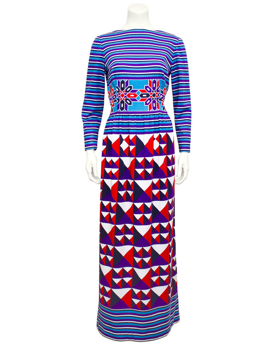 Stripe and Geometric Print Maxi Dress