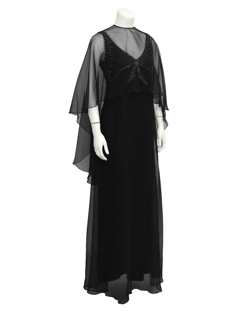 Black Chiffon Gown with Shawl Vintage Couture Black Chiffon Gown with Shawl Vintage Couture