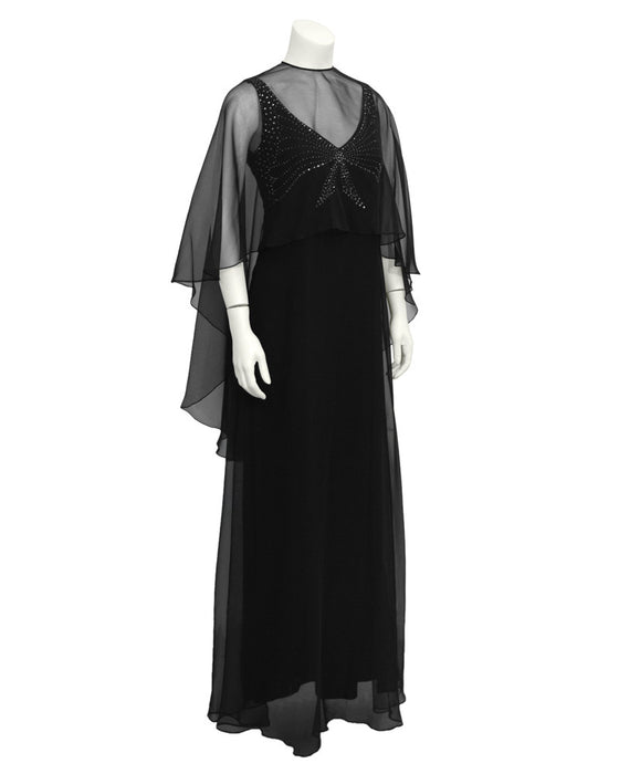 Black Chiffon Gown with Shawl