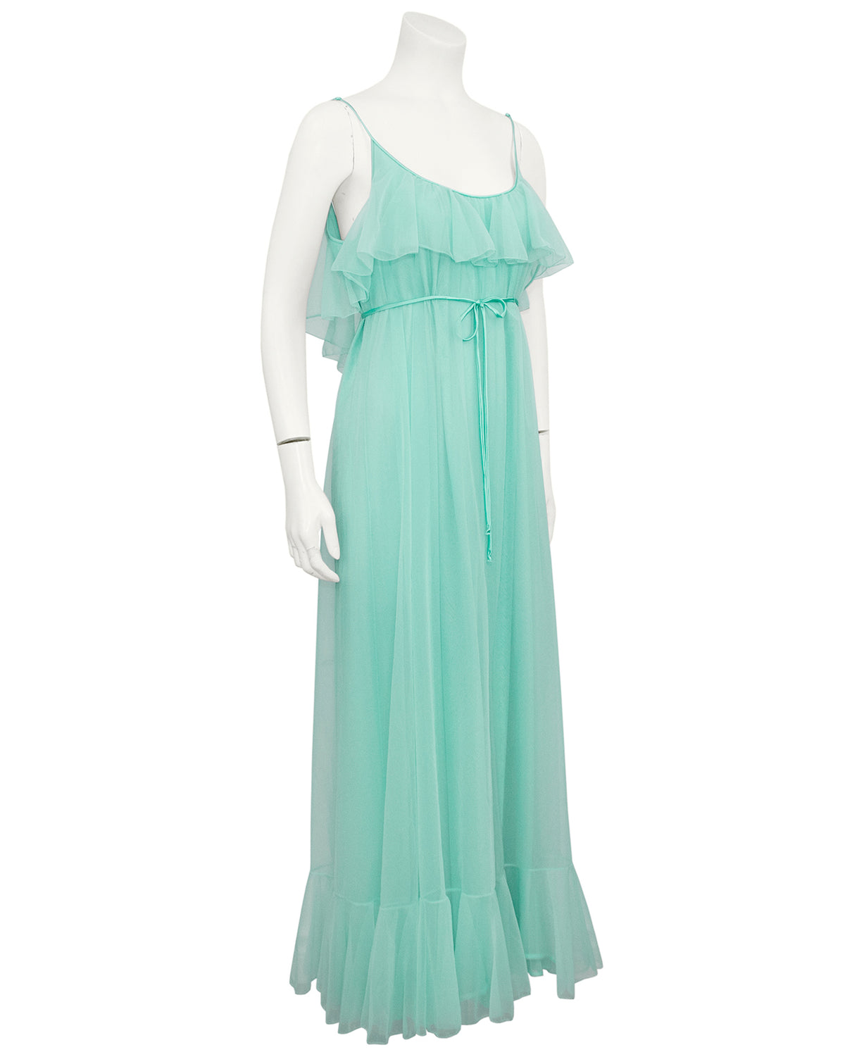 70’s Sea Foam Green Chiffon Draped Gown With Cape main image 0