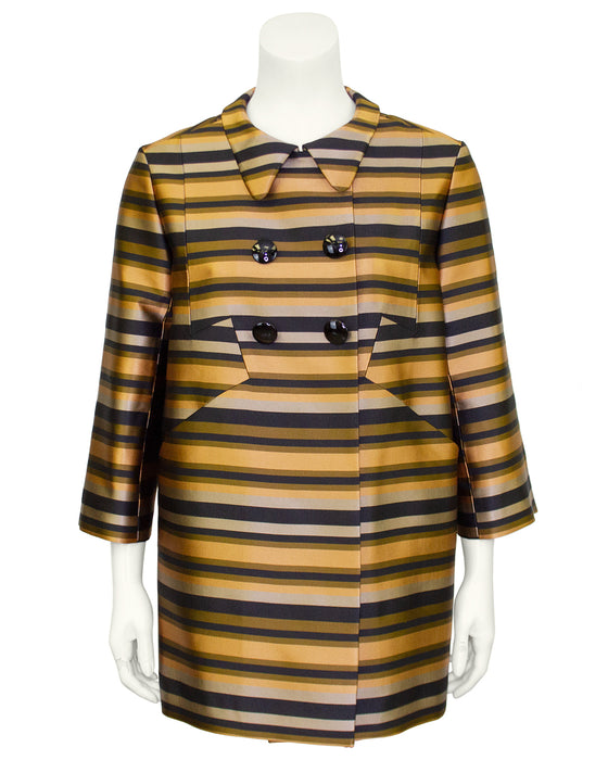 Stripe Silk Double Breasted Coat