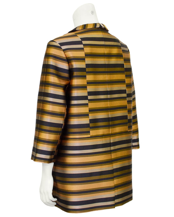 Stripe Silk Double Breasted Coat