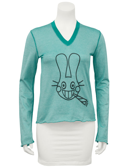Teal long sleeve shirt with bunny image