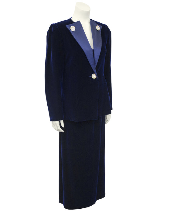 Navy Blue Velvet and Silk 3 pc. Ensemble