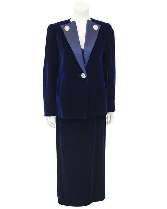 Navy Blue Velvet and Silk 3 pc. Ensemble