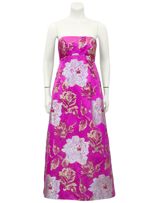 Pink and Metallic Floral Brocade Tea Gown