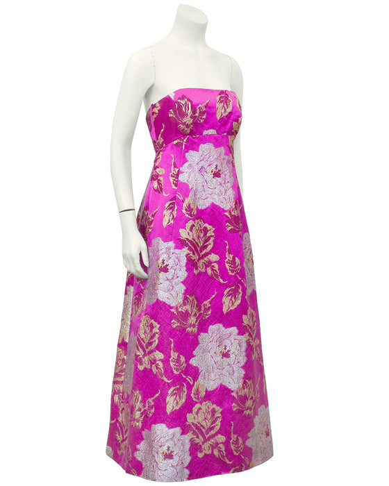 Pink and Metallic Floral Brocade Tea Gown