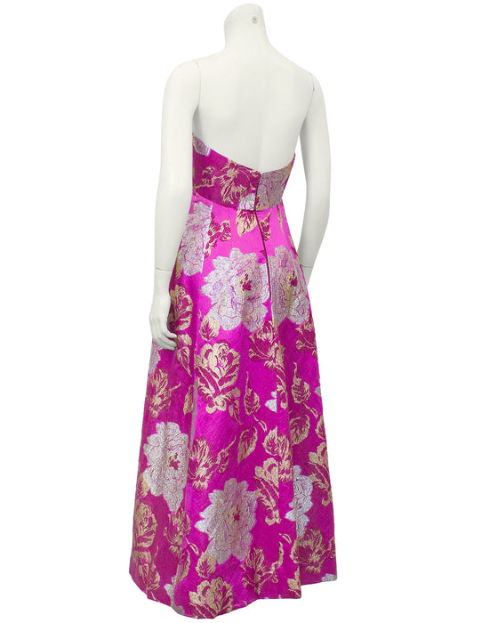 Pink and Metallic Floral Brocade Tea Gown