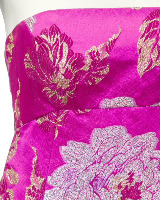 Pink and Metallic Floral Brocade Tea Gown