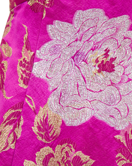 Pink and Metallic Floral Brocade Tea Gown