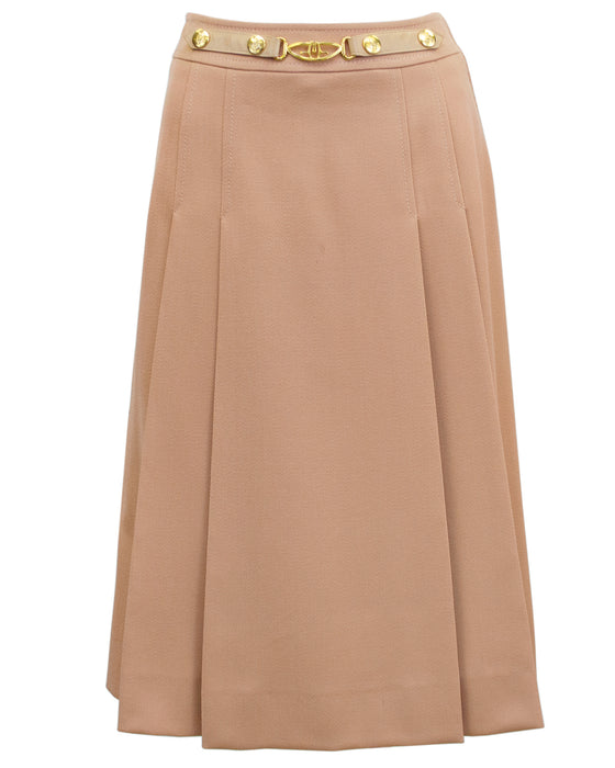 Camel Pleated Wool Gabardine Skirt