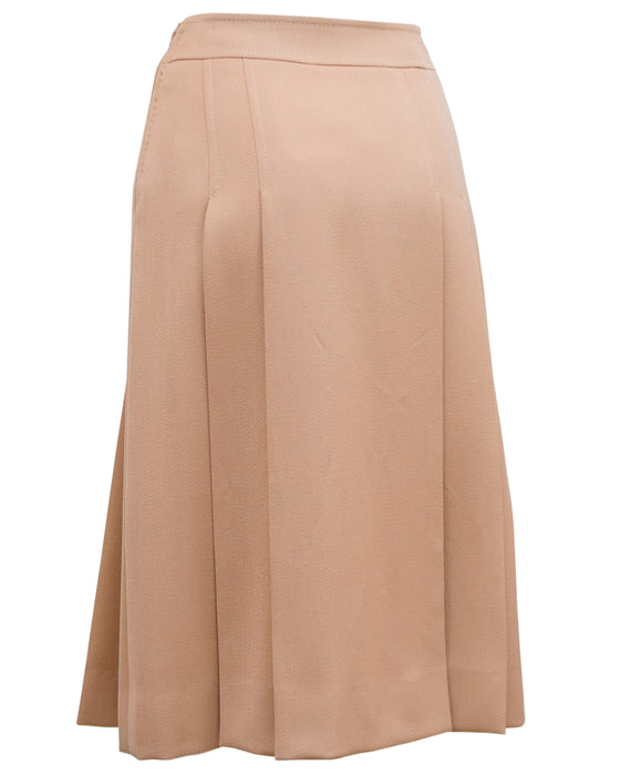 Camel Pleated Wool Gabardine Skirt