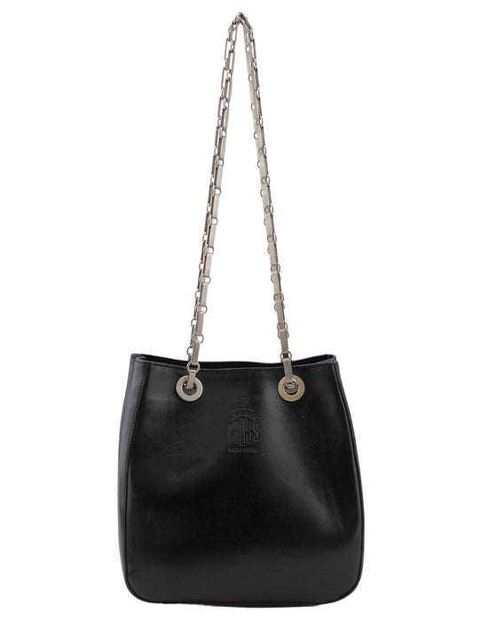Black Leather Small Bucket Bag