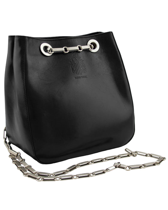 Black Leather Small Bucket Bag