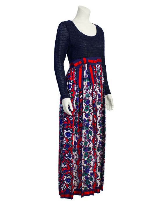 Navy Blue and Red Maxi Dress