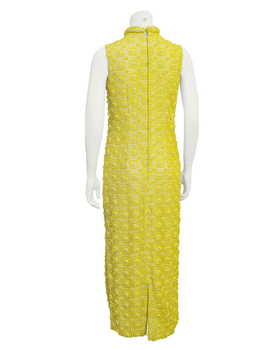 Yellow crochet & beaded evening gown and jacket