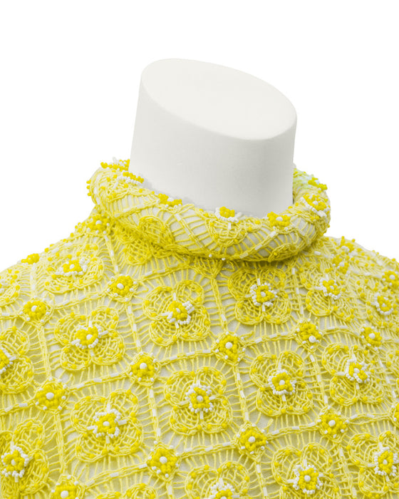 Yellow crochet & beaded evening gown and jacket