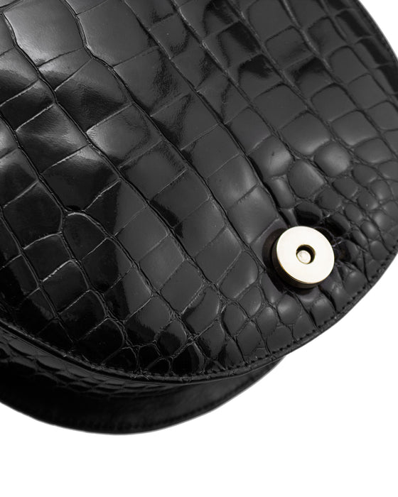 Black Stamped Leather Crossbody Bag