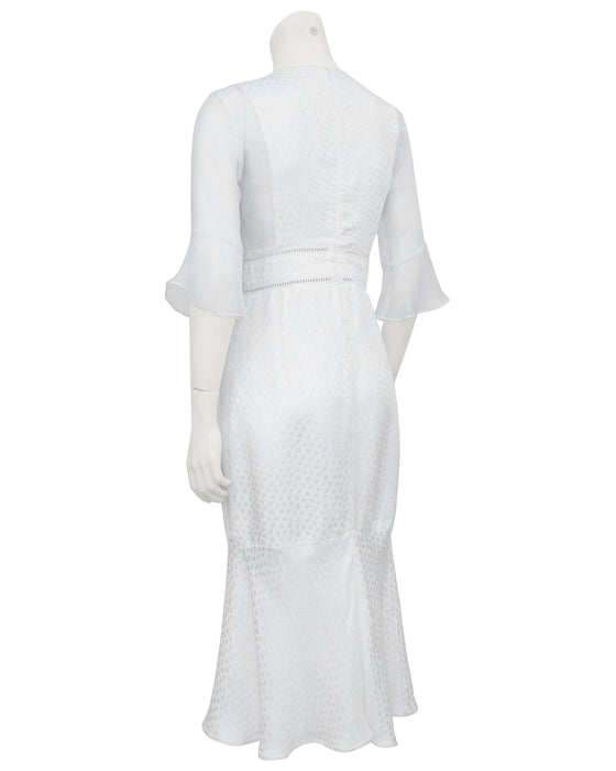 White Embroidered Silk Jacquard and Chiffon Dress