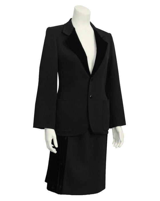 Black Wool and Velvet Skirt Suit