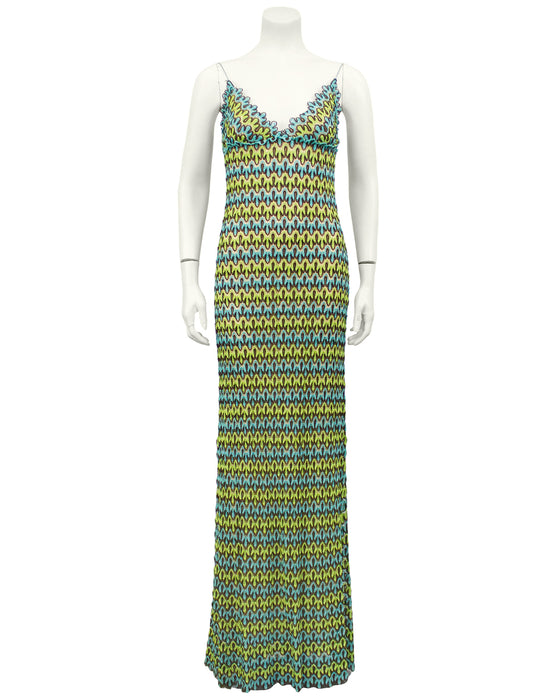 Green and Blue Crochet Maxi Dress