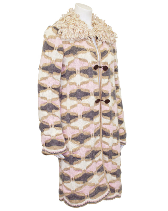 Pink, Cream and Grey Wool Car Coat