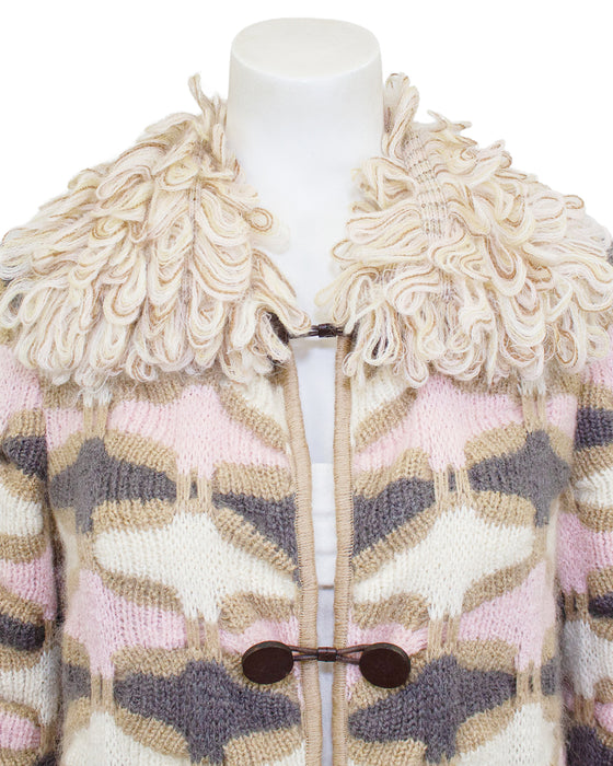 Pink, Cream and Grey Wool Car Coat