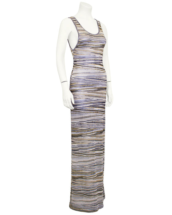 Metallic Abstract Stripe Knit Maxi Dress