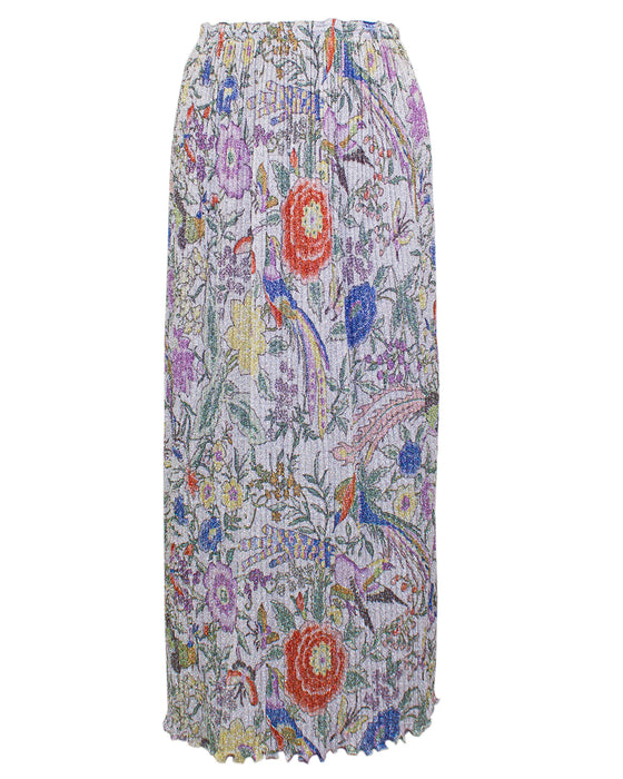 Silver Micro Pleated Floral Lurex Maxi Skirt and Top Ensemble