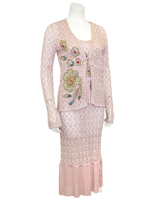 Metallic Knit Blush Pink Dress and Cardigan