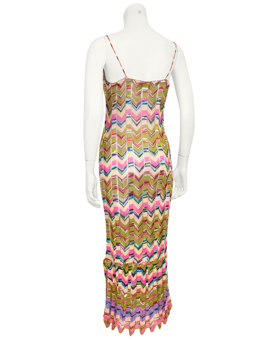 Multi Colour Knit Chevron Dress and Long Cardigan