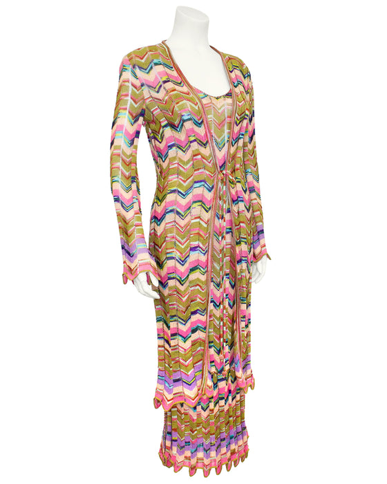 Multi Colour Knit Chevron Dress and Long Cardigan