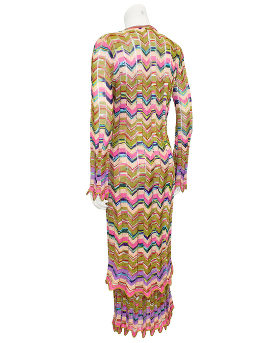 Multi Colour Knit Chevron Dress and Long Cardigan