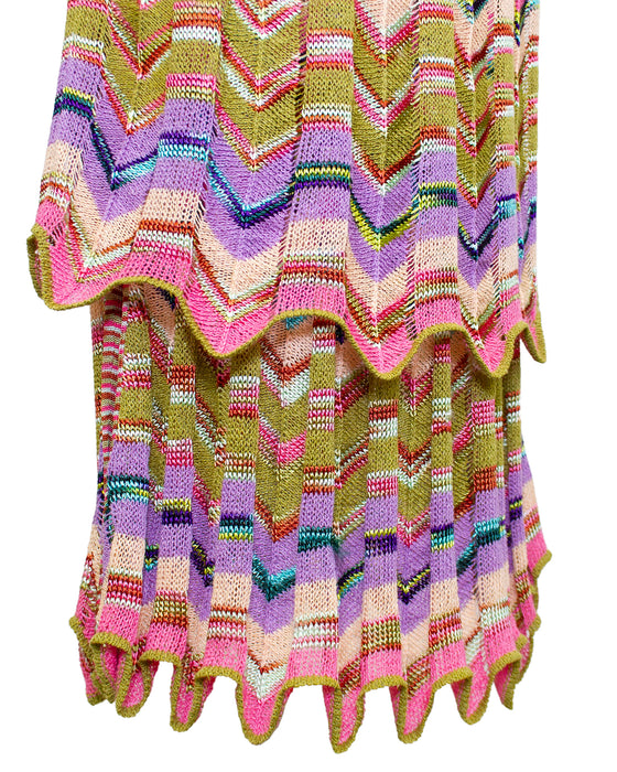 Multi Colour Knit Chevron Dress and Long Cardigan