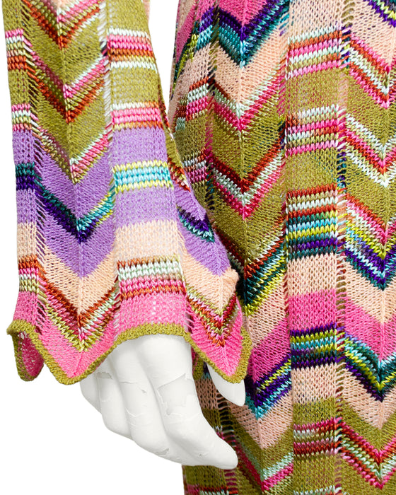 Multi Colour Knit Chevron Dress and Long Cardigan