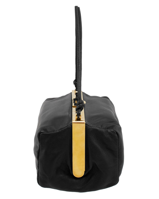 Black Leather and Gold Frame Mini Bag