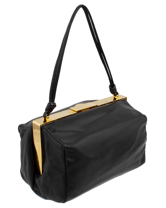 Black Leather and Gold Frame Mini Bag