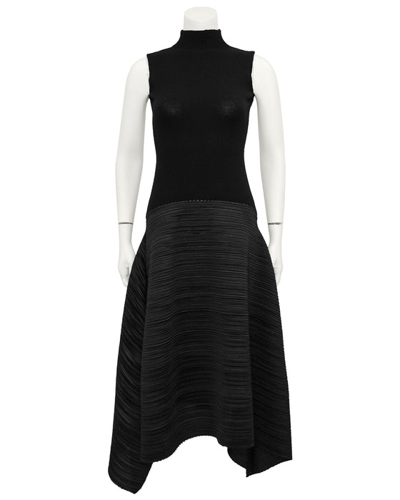 Black Knit and Pleated Dress