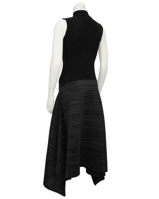 Black Knit and Pleated Dress