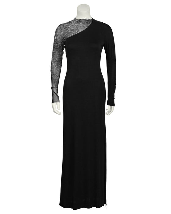 Black Gown with Illusion Beaded Sleeve