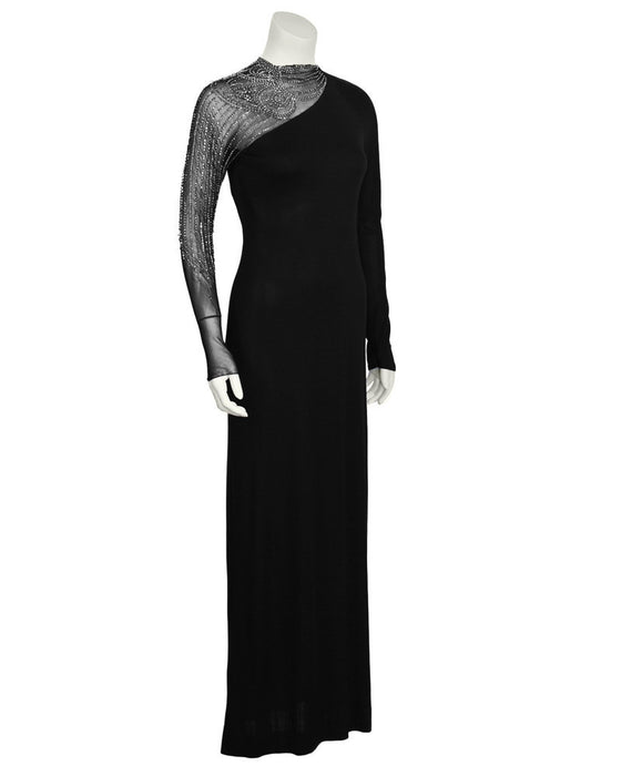 Black Gown with Illusion Beaded Sleeve