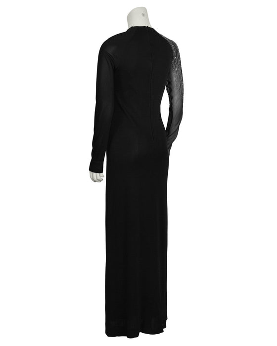 Black Gown with Illusion Beaded Sleeve