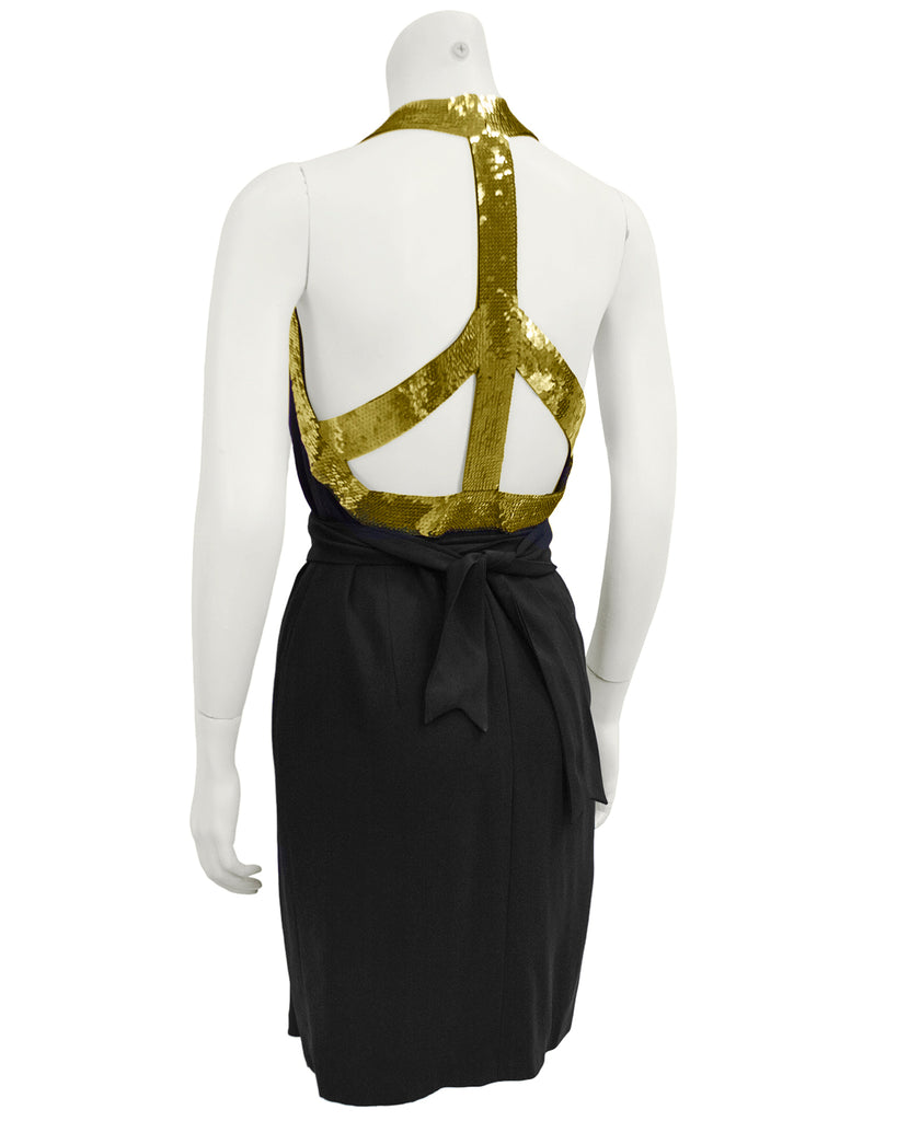 moschino gold dress Black with Sequin Peace Sign Back – Vintage Couture Royal Blue Evening Dresses Whistles Bandeau Strapless Midi Long satin dress with Size:38W X 30L