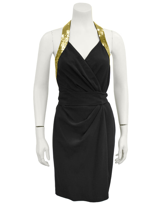 Black Dress with Gold Sequin Peace Sign Back Vintage Couture Black Dress with Gold Sequin Peace Sign Back Vintage Couture