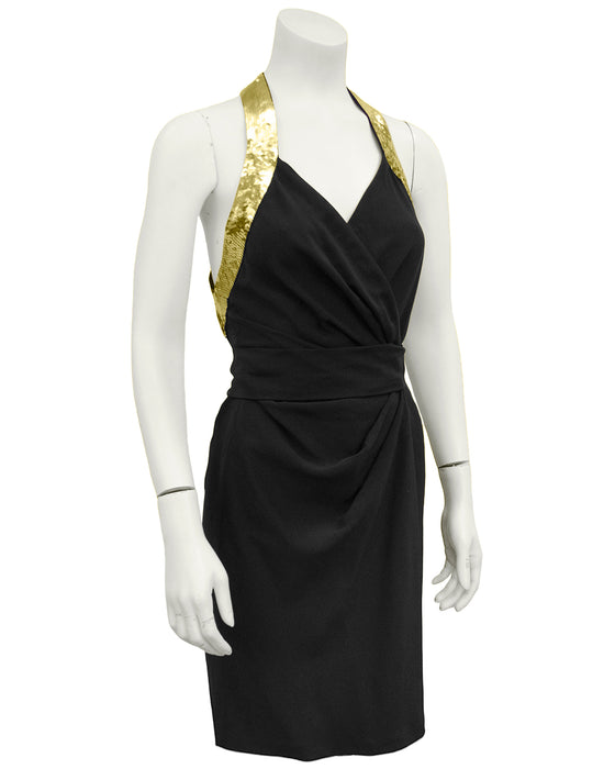 Black Dress with Gold Sequin Peace Sign Back Vintage Couture Black Dress with Gold Sequin Peace Sign Back Vintage Couture