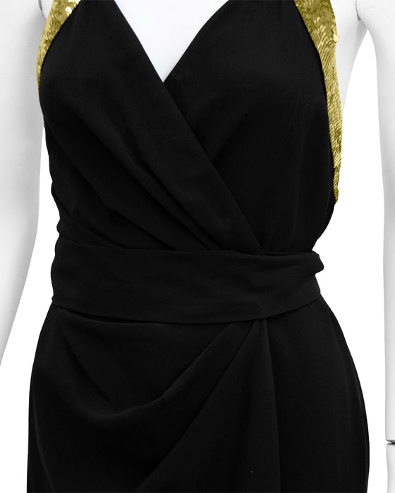 Black Dress with Gold Sequin Peace Sign Back
