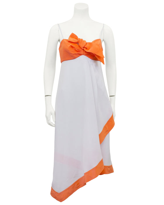 Orange and White Empire Waist Cocktail Dress