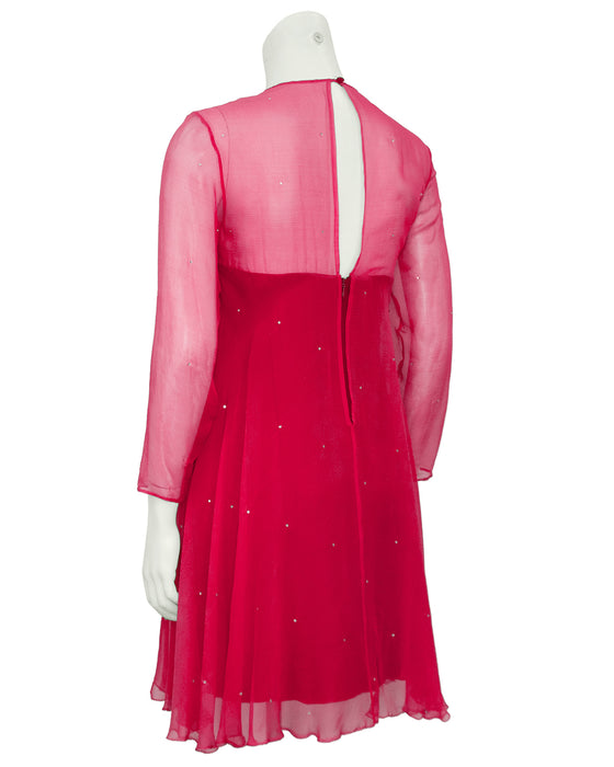 Pink Rhinestone Studded Coral Chiffon Dress