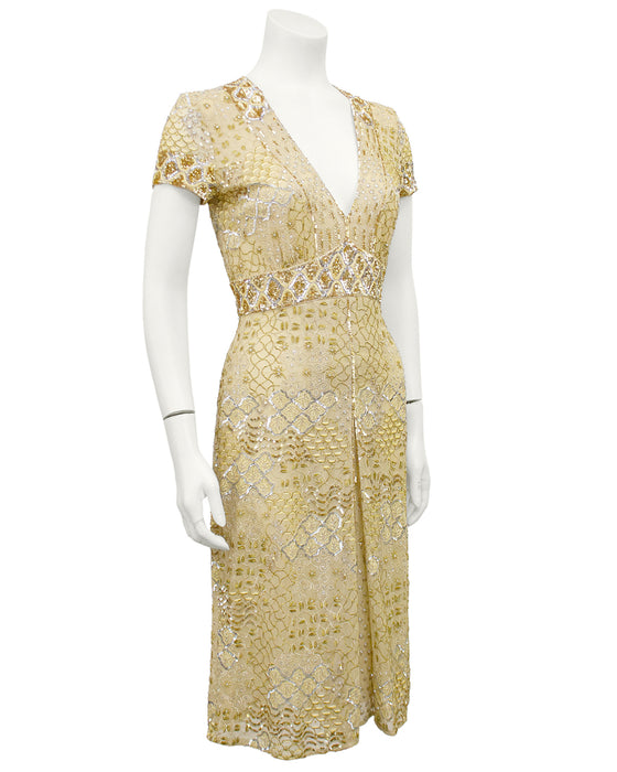 Gold Sequin, Embroidered and Beaded Cocktail Dress