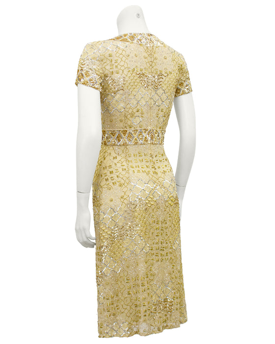 Gold Sequin, Embroidered and Beaded Cocktail Dress